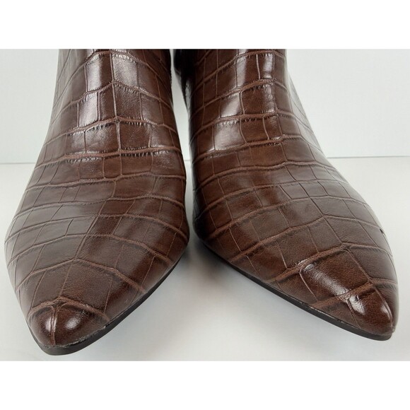 Nine West Finny Crocodile Embossed Pointy Toe Booties, Brown, 10 M - Picture 3 of 12